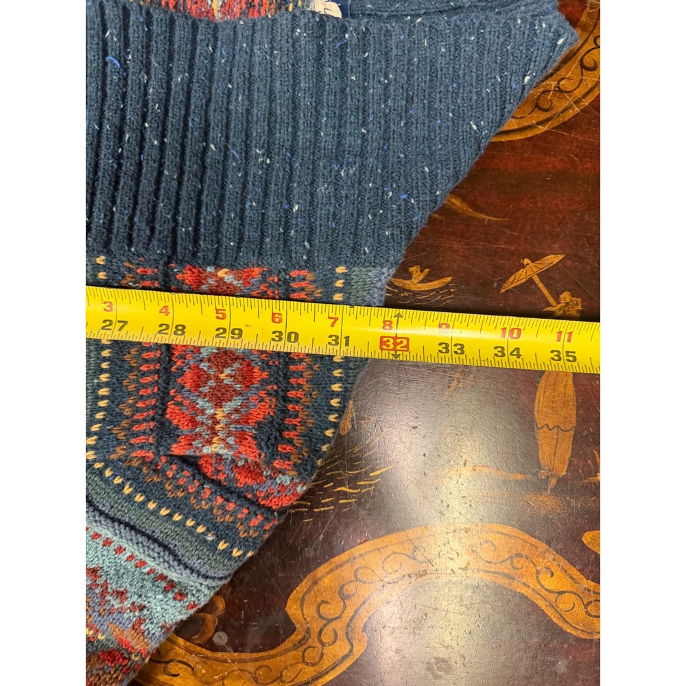 LL Bean Womens Blue Fair Isle Shawl Collar Open Front Cardigan Cabin Grandpa  L - Picture 9 of 14